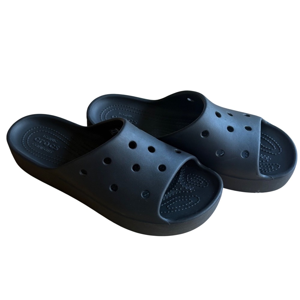 CROCS Classic Platform Slide Blk Wmn 10 Sandals Casual Slip On Waterproof Summer